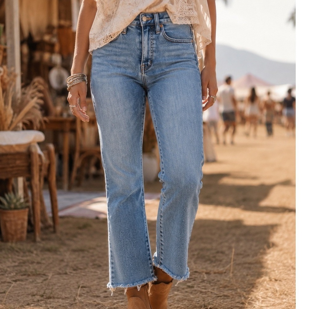 Madewell Cali Demi-Boot Jeans Womens 24 High Rise Raw Hem Medium Wash Flare Crop